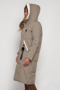 Купить Пальто утепленное с капюшоном зимнее женское бежевого цвета 132227B, фото 6