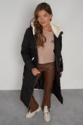 Купить Пальто утепленное с капюшоном зимнее женское черного цвета 132227Ch, фото 17