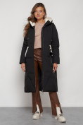 Купить Пальто утепленное с капюшоном зимнее женское черного цвета 132227Ch, фото 5