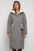 Купить Пальто утепленное с капюшоном зимнее женское цвета хаки 132227Kh, фото 16