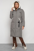 Купить Пальто утепленное с капюшоном зимнее женское цвета хаки 132227Kh, фото 18