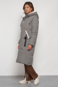 Купить Пальто утепленное с капюшоном зимнее женское цвета хаки 132227Kh, фото 2