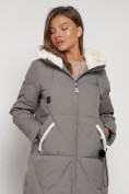 Купить Пальто утепленное с капюшоном зимнее женское цвета хаки 132227Kh, фото 27