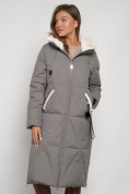 Купить Пальто утепленное с капюшоном зимнее женское цвета хаки 132227Kh, фото 29