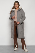 Купить Пальто утепленное с капюшоном зимнее женское цвета хаки 132227Kh, фото 5