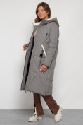 Купить Пальто утепленное с капюшоном зимнее женское цвета хаки 132227Kh, фото 6