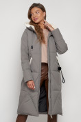 Купить Пальто утепленное с капюшоном зимнее женское цвета хаки 132227Kh, фото 9