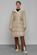 Купить Пальто утепленное с капюшоном зимнее женское бежевого цвета 1322367B