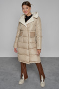 Купить Пальто утепленное с капюшоном зимнее женское бежевого цвета 1322367B, фото 10