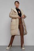 Купить Пальто утепленное с капюшоном зимнее женское бежевого цвета 1322367B, фото 11