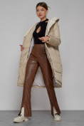 Купить Пальто утепленное с капюшоном зимнее женское бежевого цвета 1322367B, фото 12