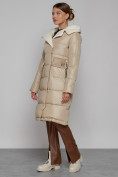 Купить Пальто утепленное с капюшоном зимнее женское бежевого цвета 1322367B, фото 2