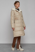 Купить Пальто утепленное с капюшоном зимнее женское бежевого цвета 1322367B, фото 3