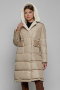 Купить Пальто утепленное с капюшоном зимнее женское бежевого цвета 1322367B, фото 5