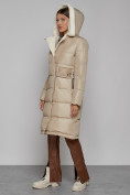 Купить Пальто утепленное с капюшоном зимнее женское бежевого цвета 1322367B, фото 6