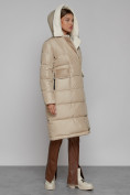 Купить Пальто утепленное с капюшоном зимнее женское бежевого цвета 1322367B, фото 7