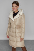 Купить Пальто утепленное с капюшоном зимнее женское бежевого цвета 1322367B, фото 9