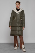 Купить Пальто утепленное с капюшоном зимнее женское цвета хаки 1322367Kh