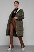 Купить Пальто утепленное с капюшоном зимнее женское цвета хаки 1322367Kh, фото 11