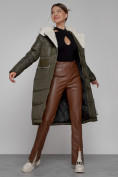 Купить Пальто утепленное с капюшоном зимнее женское цвета хаки 1322367Kh, фото 12