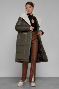 Купить Пальто утепленное с капюшоном зимнее женское цвета хаки 1322367Kh, фото 13