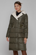 Купить Пальто утепленное с капюшоном зимнее женское цвета хаки 1322367Kh, фото 15
