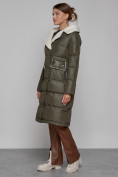 Купить Пальто утепленное с капюшоном зимнее женское цвета хаки 1322367Kh, фото 2