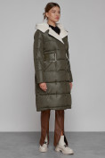 Купить Пальто утепленное с капюшоном зимнее женское цвета хаки 1322367Kh, фото 3