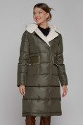 Купить Пальто утепленное с капюшоном зимнее женское цвета хаки 1322367Kh, фото 5