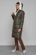 Купить Пальто утепленное с капюшоном зимнее женское цвета хаки 1322367Kh, фото 6