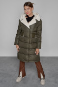 Купить Пальто утепленное с капюшоном зимнее женское цвета хаки 1322367Kh, фото 9