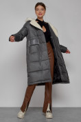 Купить Пальто утепленное с капюшоном зимнее женское темно-серого цвета 1322367TC, фото 11