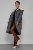 Купить Пальто утепленное с капюшоном зимнее женское темно-серого цвета 1322367TC, фото 12
