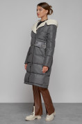 Купить Пальто утепленное с капюшоном зимнее женское темно-серого цвета 1322367TC, фото 2