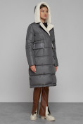 Купить Пальто утепленное с капюшоном зимнее женское темно-серого цвета 1322367TC, фото 6