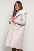 Купить Пальто утепленное с капюшоном зимнее женское бежевого цвета 132255B, фото 14