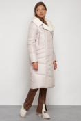 Купить Пальто утепленное с капюшоном зимнее женское бежевого цвета 132255B, фото 2