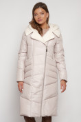 Купить Пальто утепленное с капюшоном зимнее женское бежевого цвета 132255B, фото 15
