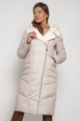 Купить Пальто утепленное с капюшоном зимнее женское бежевого цвета 132255B, фото 17