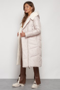 Купить Пальто утепленное с капюшоном зимнее женское бежевого цвета 132255B, фото 6