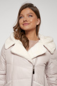 Купить Пальто утепленное с капюшоном зимнее женское бежевого цвета 132255B, фото 21