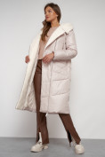 Купить Пальто утепленное с капюшоном зимнее женское бежевого цвета 132255B, фото 23
