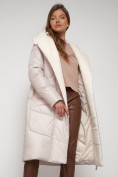Купить Пальто утепленное с капюшоном зимнее женское бежевого цвета 132255B, фото 24