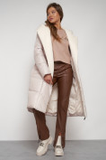 Купить Пальто утепленное с капюшоном зимнее женское бежевого цвета 132255B, фото 25