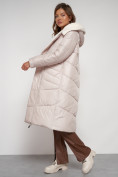 Купить Пальто утепленное с капюшоном зимнее женское бежевого цвета 132255B, фото 26