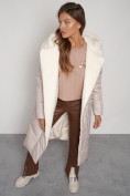 Купить Пальто утепленное с капюшоном зимнее женское бежевого цвета 132255B, фото 29