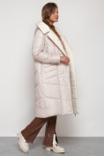 Купить Пальто утепленное с капюшоном зимнее женское бежевого цвета 132255B, фото 7