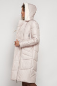 Купить Пальто утепленное с капюшоном зимнее женское бежевого цвета 132255B, фото 30