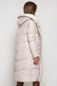 Купить Пальто утепленное с капюшоном зимнее женское бежевого цвета 132255B, фото 9