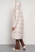 Купить Пальто утепленное с капюшоном зимнее женское бежевого цвета 132255B, фото 11
